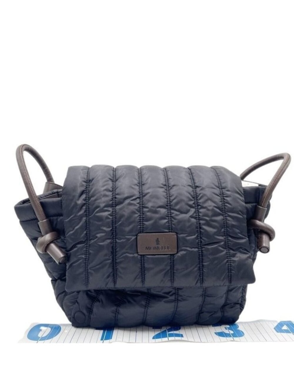 Moncler Shoulder Bag Dist Black Brown Nylon Leather Silver